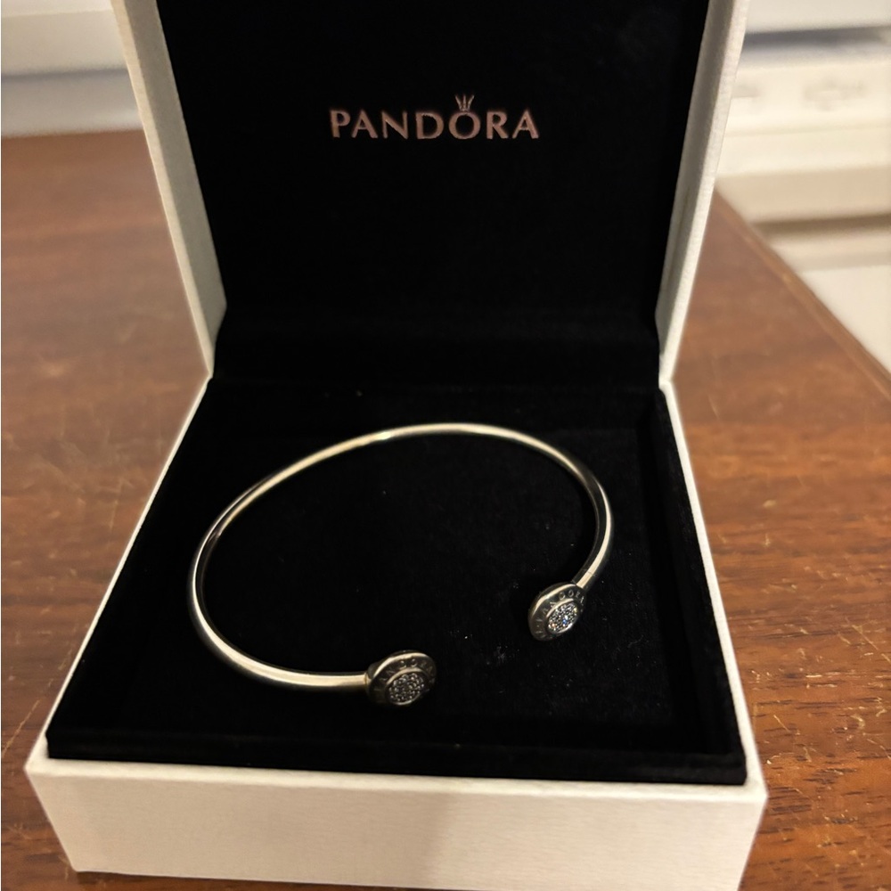 Pandora Silver Open Cuff Bracelet with Sparkling Ends